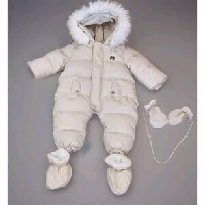 12-18Months Baby Jumpsuit Baby Gloves Thick Snowsuit Girl‎ Set with FauxFur Hood